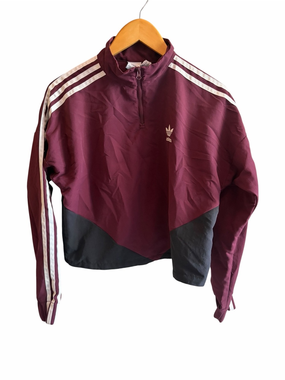 ADIDAS burgundy Colorblock windbreaker quarter zip top - Picture 3 of 7
